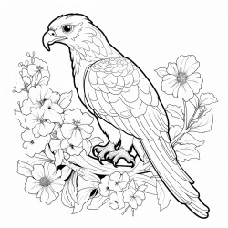 hawk with flowers and butterflys