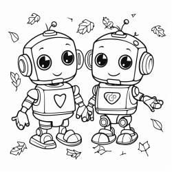 cartoon robots in autumn