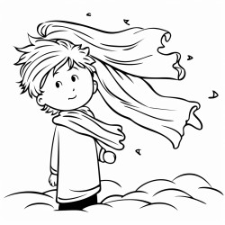 simple kids coloring page of a scarf blowing in the wind