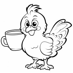 i want a picture of a hen sitting inside of a mug of tea the full mug must be in the picture