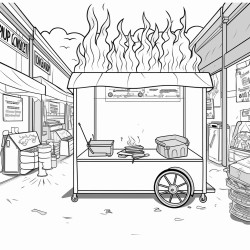 tradeshow booth with a dumpster fire inside