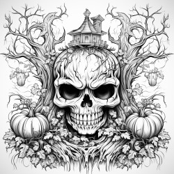 peux tu me creer un coloriage pour adultes qui remplis une feuille a4 sur le theme halloween