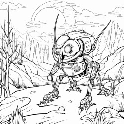 bug robot on another planet at sunset in the woods