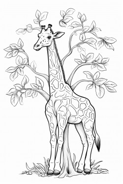 a giraffe eats tree leaves and there are animals around it