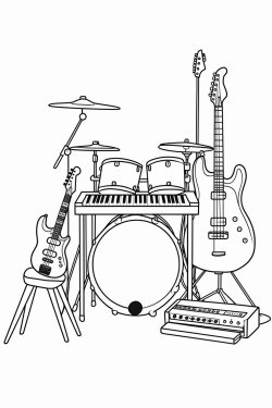 electric guitar piano and drum set