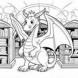 a library with a dragon inside