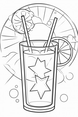 summer drink with ice cubes and straw