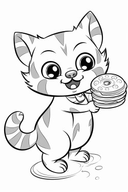 un chat qui tient un croissant dans ses pattes