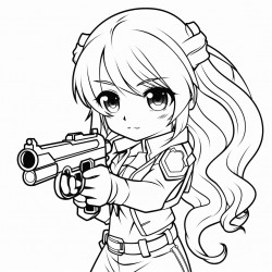 a beautiful chick with long hair holding a gun