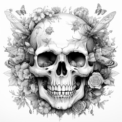 a skull with bumblebee