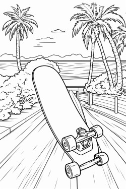 create a drawing of a skateboard with a nice scenery on it