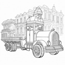 truck that transport fruits in steampunk city