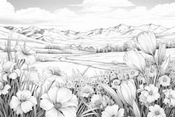 purple field of flowers with blue sky and close