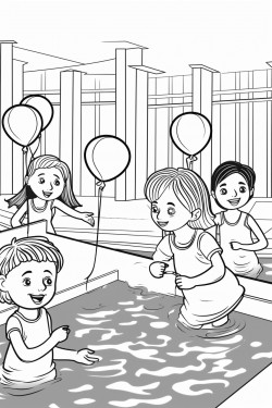 pool party scene with kids swimming