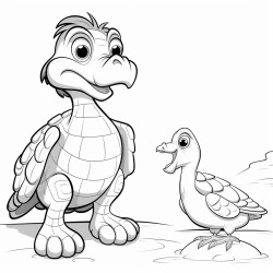 turtle with clear shell talking to a big bird
