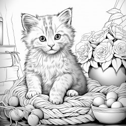 cute cat playing with a ball of yarn