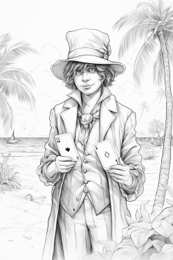 magician on beach with cards