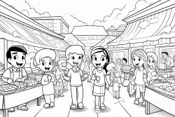 a food market with multicultural theme