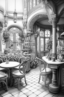 a caf with an eclectic mix of furniture and artwork