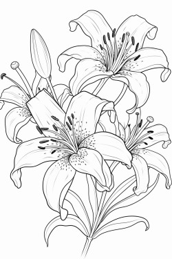 3 lilies coloring pages with intricate pattern inside of it no color no shading