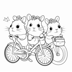 three guinea pigs on a bike