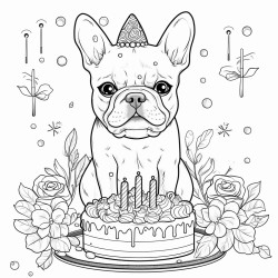 cartoon french bulldog with cake