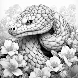 snake mystical theme highly detailed black outline floral elements