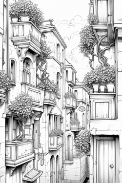 big blank wall without windows in the middle of a metropole include some plant climbing down the houses