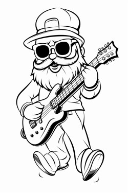 musican playing guitar with hat and beard and glasses coloring pages