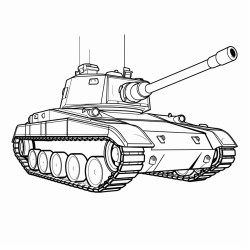 an army tank side view no color no shading bold lines
