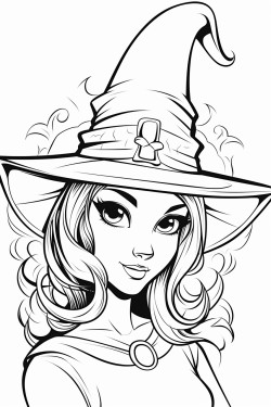outline art for cute halloween coloring page with witch white background sketch style
