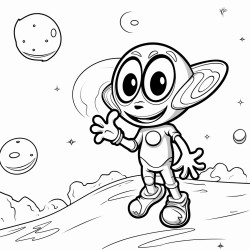 an alien in a flying sauce looking at a chicken jumping over the moon