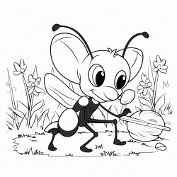 an ant in the forest holding a paintbrush