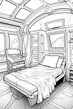 space ship cabin c bed with screens with desk space futuristic detail
