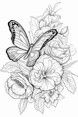 a floral design with large butterfly