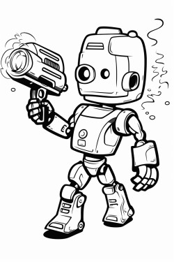 a animated robot shooting a lazer