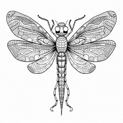 intricate blackandwhite dragonfly with zentangle and mandala patterns in a highcontrast handdrawn style
