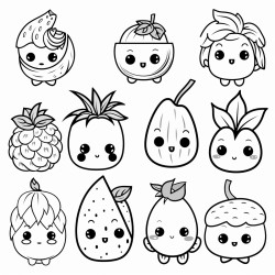 coloring pages for kids all types of cute fruits food and drinks