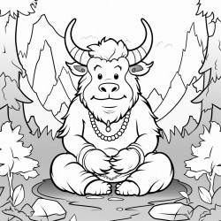 a yak meditating in the forest