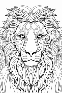 bw coloring book page lions at the desert solid outer line solid white background