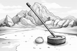 curling ice surface with close up of rock and broom