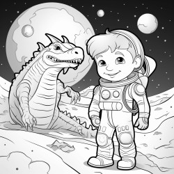 a brave astronaut exploring a mysterious planet with a giant dragon