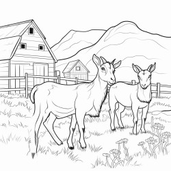 goats in the field with barn
