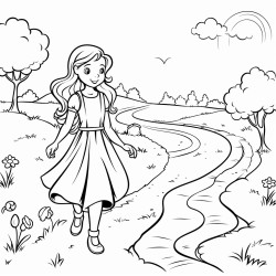 young lady walking on a path