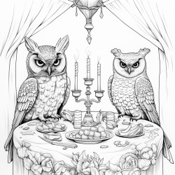 owls having dinner with a queen