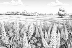 purple field of flowers with blue sky and close