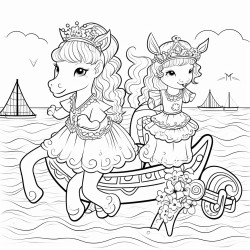 two ferries riding unicorns wearing dresses with a bunny