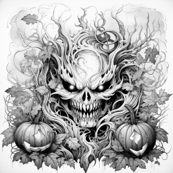 peux tu me creer un coloriage pour adultes qui remplis une feuille a4 sur le theme halloween