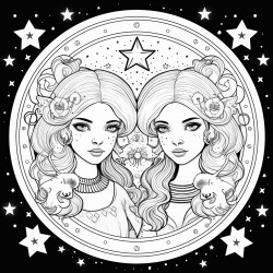 zodiac gemini witchy coloring page