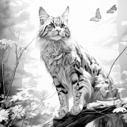 realistic large cat wellproportioned cat has wings the cat has no fur markings or stripes standing in a forest one paw raised slightly realistic detailed
